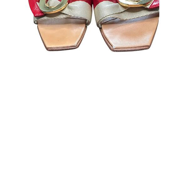 Kate Spade Sandals Red Cream Nautical Slip On Kitten Heel Sandals Size 6 - Picture 4 of 7